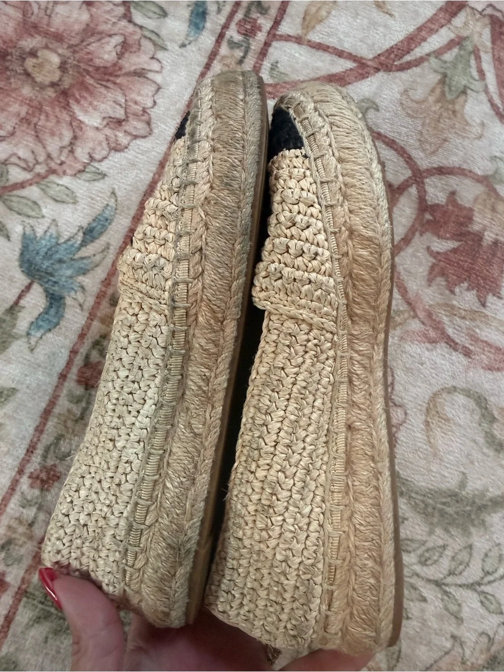 Tory Burch Crochet Espadrille Flats in Natural and Black Raffia